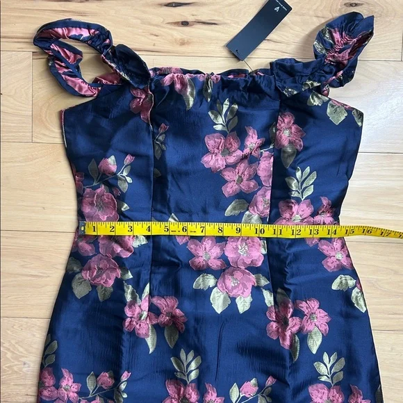 NWT Lulus Pop the Bottle Navy Blue Floral Ruffled Mini Dress | Size Medium - Picture 5 of 8